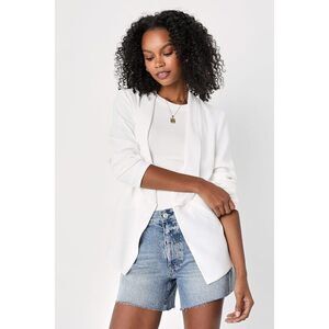 Lulus Miss Punctuality White Lightweight Blazer - Size L
